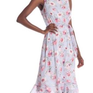 Sandra Darren patterned belt ruffled trim dress